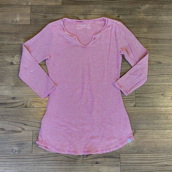 [Eddie Bauer] Red and White Striped 3/4 Sleeve -XS - Picture 2 of 6
